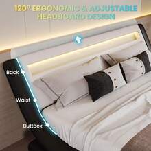 SHA CERLIN Full/Queen/King Size Upholstered Modern Bed Frame With LED Headboard, No Box Spring Needed, Strong Wood Slats Support, Easy Assembly, Black+White - Black and White - View 5