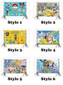 pokemon Pokemon Pikachu Background Cloth, Cute Cartoon Pikachu Photo Background Banner, Birthday Party Decoration Banner, Photo Background Cloth, Party Supplies, Party Tablecloth, Party Decorations, Party Small Gifts Christmas, Halloween, Festival Supplies, Festival Decorations, Thanksgiving, Back-To-School Season, Autumn And Winter