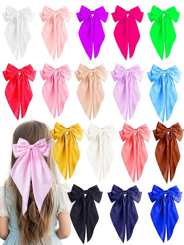 1/10/20 Random Color Hair Bow Elegant Hair Barrettes With Long Tail Hair Ribbon Adorable Bow Hair Clips Large Hair Accessories For Girls Daily Wear Suitable For Many Occasion Summer Outgoing Birthday Party Gifts For Girls Teens