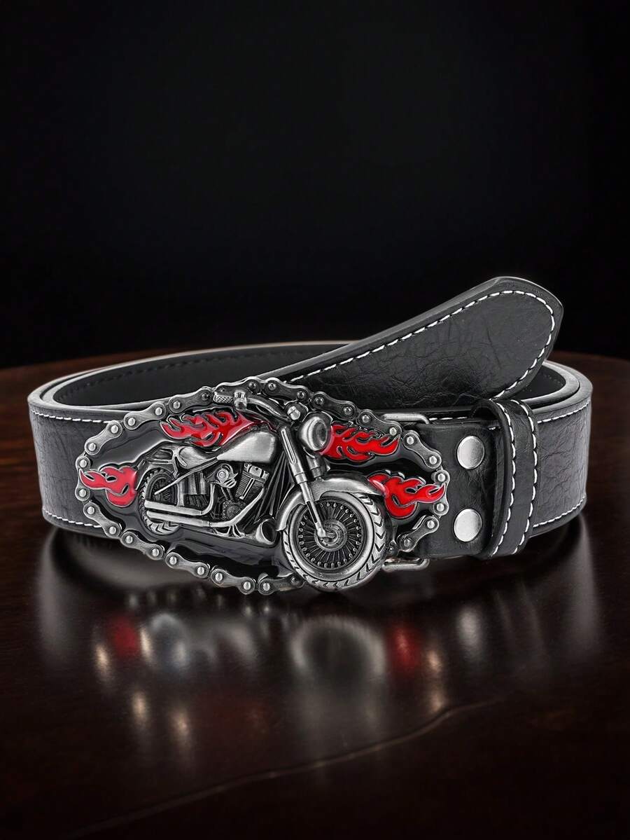 1 pieza Cinturón de estilo vintage con forma de motocicleta para hombre, apto para pantalones vaqueros - Negro - Ver 1