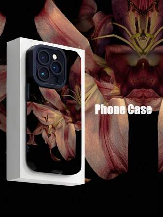 Flower 1pc Vintage Lily Floral Vertical Stripes Faux Leather Classic Anti-Drop Soft Protective Phone Case Compatible With Apple And Models Waterproof Shockproof Scratch Resistant