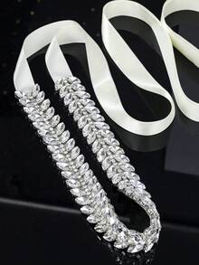 1件镶钻奢华婚纱腰带，手工女士时尚腰带，情人节配饰 - 銀色 - 查看 3