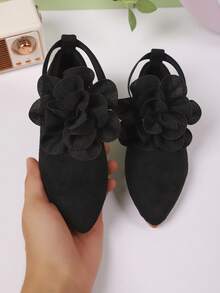 1 双女童蝴蝶结装饰尖头平底鞋，松紧带设计，方便穿脱，适合 3-15 岁儿童户外、节日、派对和表演穿着，春秋季