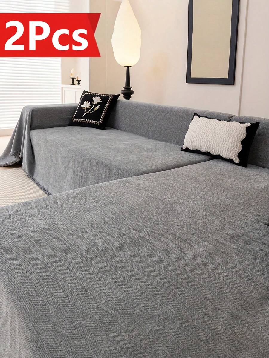 2 buah Sarung Sofa Bentuk L Warna Polos, Ramah Hewan Peliharaan, Tahan Gores, Tahan Kotoran, Dapat Digunakan Sepanjang Musim, Dapat Dicuci dengan Mesin, Cocok untuk Sofa Lurus dan Bentuk L