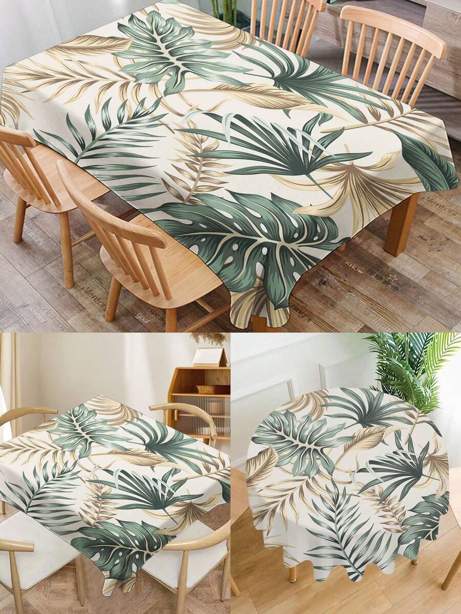 1 块热带树叶印花桌布，现代涤纶矩形/圆形防水桌布，数码印花，适合客厅、家居、户外餐厅、小圆桌