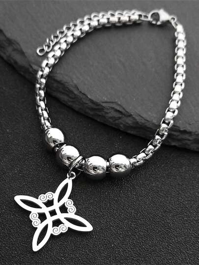 威卡凯尔特结不锈钢手链 女式/男式 银色 女巫几何爱尔兰结 手链 珠宝