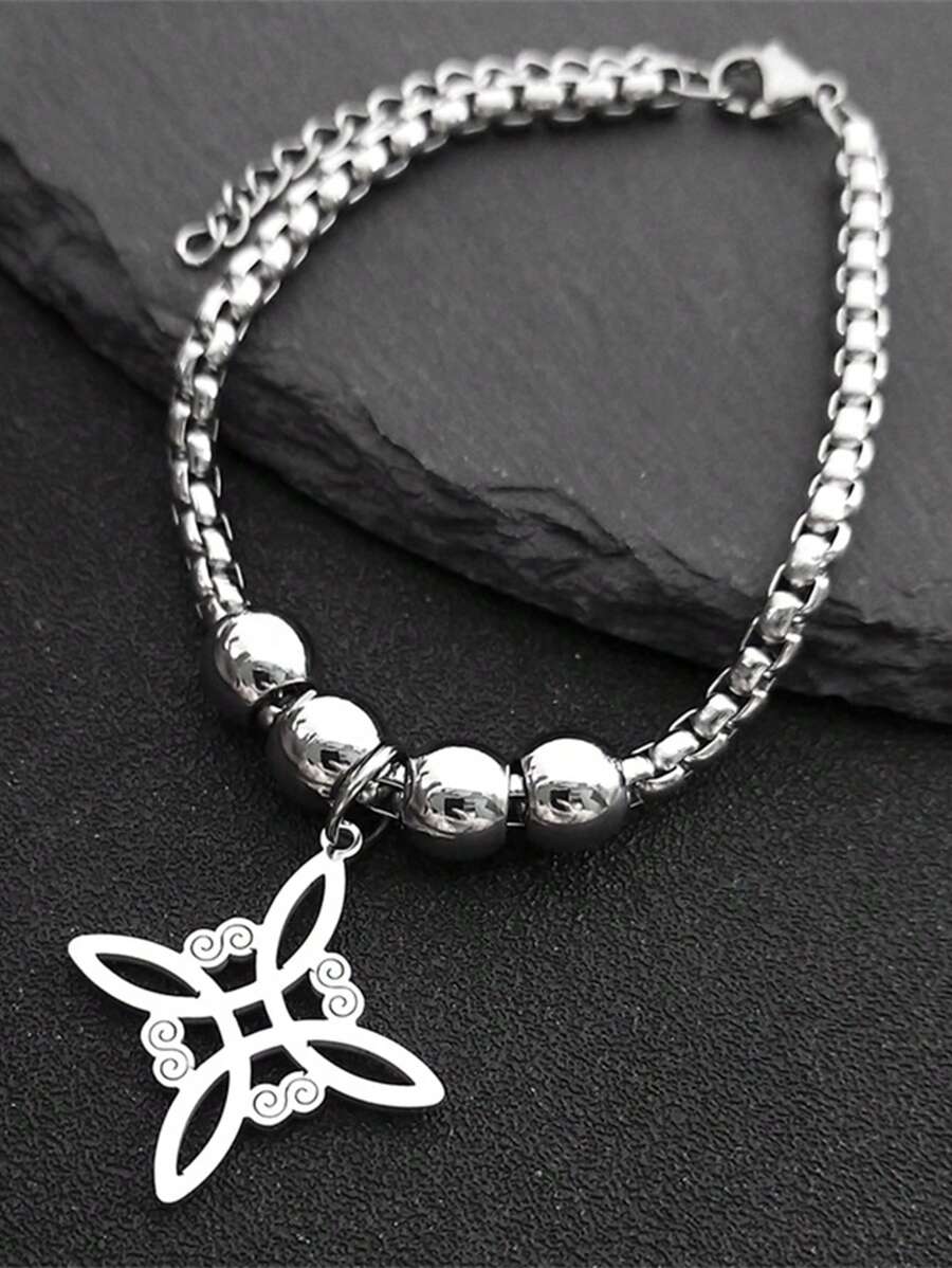 Pulseira de Aço Inoxidável com Nó Celta Wicca, Cor Prata, Joia de Bracelete Geométrico de Nós Irlandeses para Mulheres/Homens