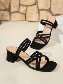 Giày cao gót hở mũi kiểu Pháp cổ điển cho nữ, trang phục mặc ngoài mùa hè kết hợp với váy, dép lê đế dày La Mã hai mục đích sử dụng tuyệt đẹp - màu đen - Xem 6