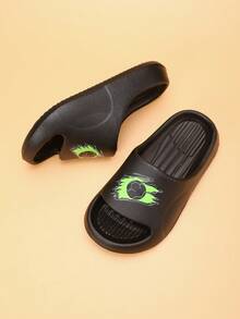 儿童泡沫拖鞋，足球图案，防滑软底，轻便简约，适合幼儿和大童穿着 - 黑色 - 查看 6