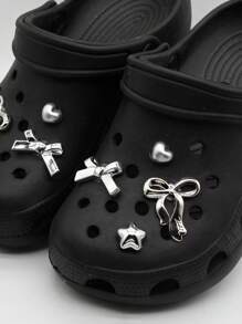 8个银色奢华丝带蝴蝶结鞋饰，适用于镂空鞋带，心形星星鞋饰，DIY配件，适合女士凉鞋、拖鞋、沙滩包