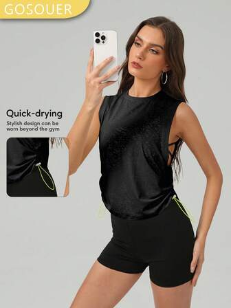 GOSOUER Parte superior deportiva suelta, ajustable y transpirable con cordón de mujer, de estilo jacquard