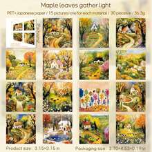 30 张四季主题装饰贴纸，剪贴簿用品，适用于礼物、办公室、家居、标签、教室、娱乐玩具、学生计划器、创意复古 DIY 景观装饰、学校用品、返校 - 彩色 - 查看 14