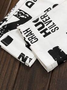 Men's Street Casual And Fashionable Versatile Letter Printed Straight Leg Slim Fit Pants - trắng - Xem 7