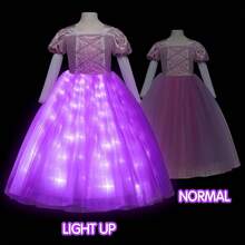 Light Up Princess Dress Girls Halloween Costume Costume Toddler Dressing Up Bithday Party, Purple - 紫色天鵝絨 - 查看 7