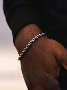 1pc Men's Thick Gold Tone Bracelet, Stainless Steel Daily Casual Simple & Elegant Jewelry Accessory, Waterproof