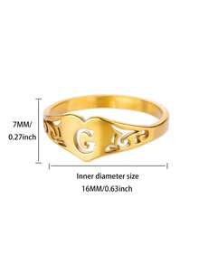 1PC Fashion Hollow Initial Letter Heart Rings For Women Gold Color Stainless Steel A-Z Letter Ring Aesthetic Wedding Jewelry Gift - Yellow Gold - View 74