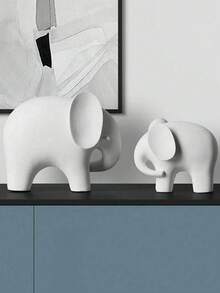 1 件时尚尺寸、简约设计、树脂制成的白色大象装饰 - 现代北欧风格，纯白色色调，可爱的大象轮廓，非常适合提升家居审美，非常适合客厅控制台造型、卧室装饰和乔迁礼物，适合所有季节的舒适环境