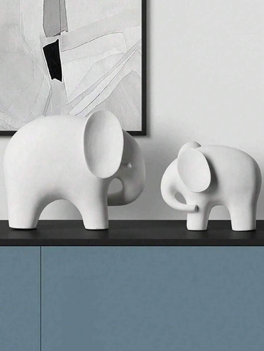 1 件时尚尺寸、简约设计、树脂制成的白色大象装饰 - 现代北欧风格，纯白色色调，可爱的大象轮廓，非常适合提升家居审美，非常适合客厅控制台造型、卧室装饰和乔迁礼物，适合所有季节的舒适环境