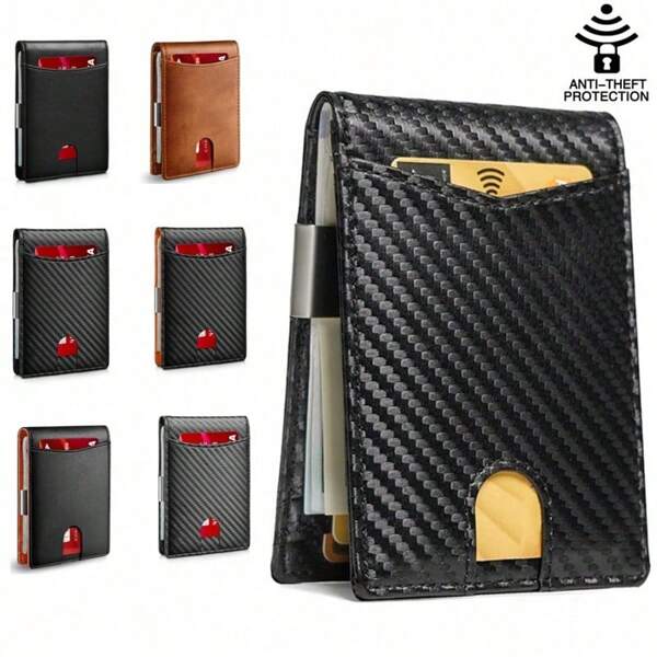 Billetera minimalista y delgada con bloqueo RFID para hombres: textura de fibra de carbono ultra fina, billetera de bolsillo frontal para uso diario, viajes, regalos y obsequios para hombres | Accesorio moderno | Cierre , regalo para hombres, regalo de cumpleaños para hombres, regalo de aniversario, regalo para esposo, pequeños regalos, regalo divertido