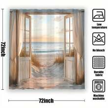 1pc Artistic Wooden Door Pattern Shower Curtain, With 12 Hooks - Waterproof, Machine Washable, Suitable For Home, Hotel Or Room Decoration Back To School