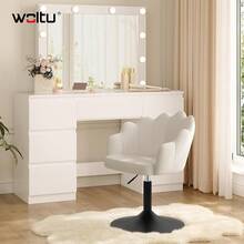 WOLTU Schminktisch Stuhl, Sitzhocker mit Lehne, Schminkstuhl Blumenform, Hocker höhenverstellbar drehbar, Drehhocker Samt, Metall, Creme - Verschiedenfarbig - Übersicht 2