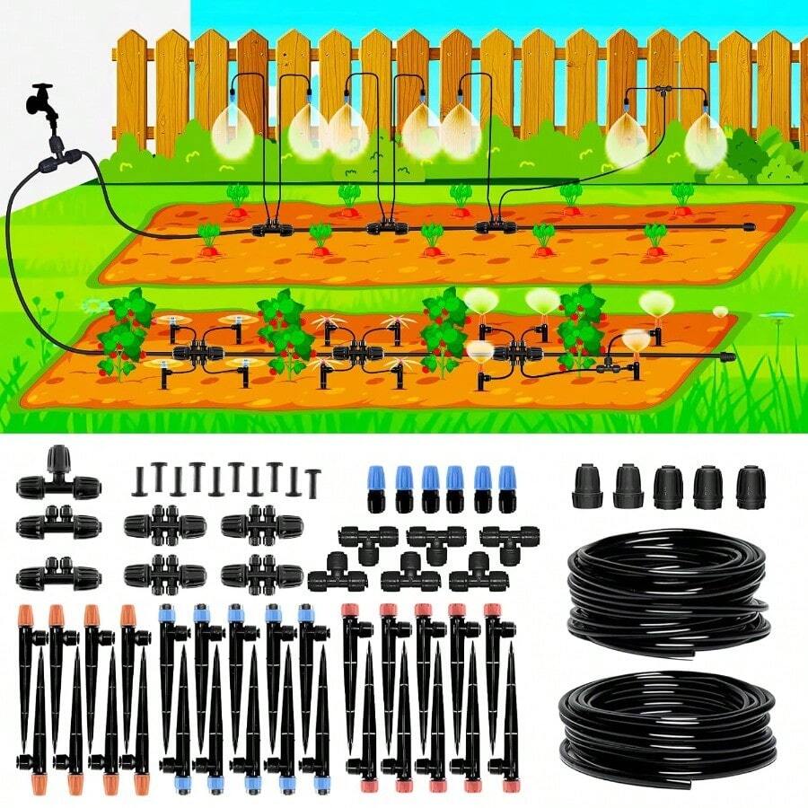 240FT Drip Irrigation System 2025 Upgraded Quick Connector Irrigation System For Garden Adjustable Nozzles Garden Watering System With 1 4 1 2 Tubing Sprinklers For Garden Greenhouse Lawn - 240FT - View 1