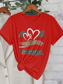 Áo thun nữ cổ tròn tay ngắn cỡ lớn thường ngày - Đỏ - Xem 1