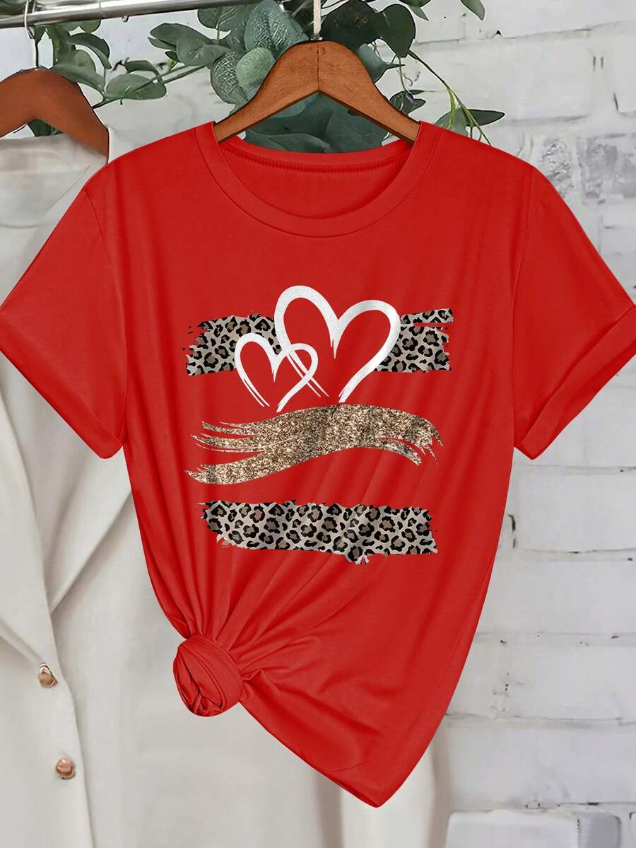 Áo thun nữ cổ tròn tay ngắn cỡ lớn thường ngày - Đỏ - Xem 1