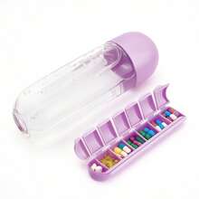 Portable Water Bottle With Integrated Pill Holder - Purple - View 3