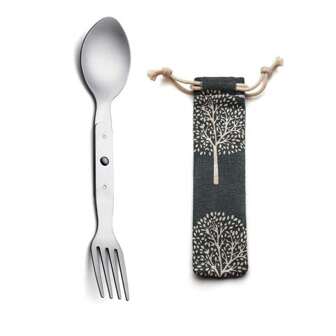 2-In-1 Foldable Spoon & Fork: Stainless Steel Spoon And Fork, Suitable For Camping, Hiking And Backpacking - Includes Storage Pouch