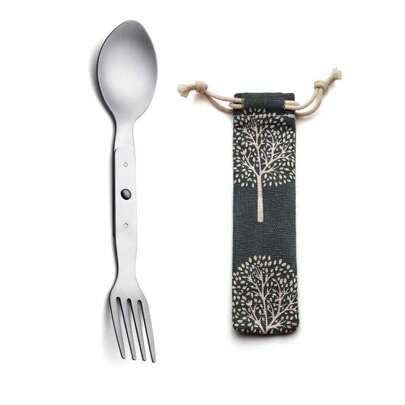 2-In-1 Foldable Spoon & Fork: Stainless Steel Spoon And Fork, Suitable For Camping, Hiking And Backpacking - Includes Storage Pouch