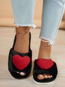 Heart-Shaped Fluffy Slippers For Women, Open-Toed Household Slippers, Comfortable For All Seasons