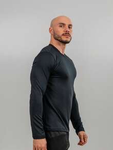 Men's Black Thermal Plain Plush T-Shirt Top For Winter And Cold Weather - Black - View 3