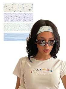 4er Set Damen Bandana Haarband mit Blumen Muster, dehnbar und rutschfest, geeignet für kurze und lange Haare, weiches Stoff Haarband, Geschenk für Mode-Accessoires für Mädchen