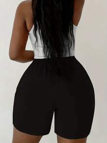 4-Pack Women'S Casual Elastic Waist Drawstring Shorts With Side Pockets - Solid Color Lounge Shorts For Spring Summer Fall, Machine Washable (Black/White/Red/Grey), Seasonal Clothing, Modern Design, Comfortable Fit - Trắng + Đen + Xám + Đỏ rượu - Xem 3