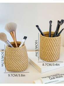 Portapenne da scrivania multifunzionale realizzato a mano in vimini, contenitore di stoccaggio per articoli di cancelleria e pennelli da trucco, cilindrico (escluse le matite), materiale scolastico, back to school