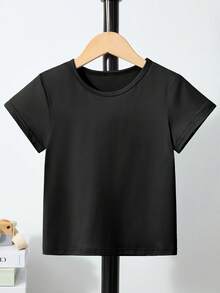 1pc Boys' Casual Letter Print Round Neck Short Sleeve T-Shirt, Summer - Black - View 2