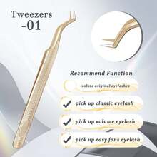 CoMango 1 件睫毛延长镊子 6 种假睫毛金色不锈钢超硬镊子带纤维尖头高精度防静电镊子