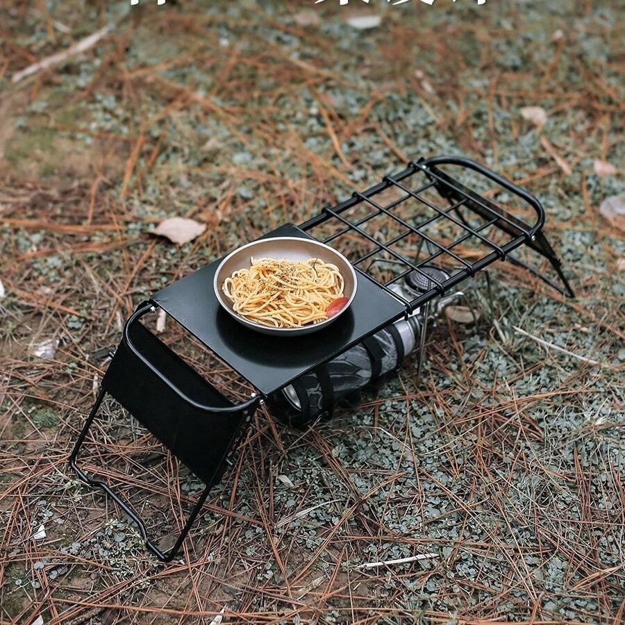 Outdoor Adjustable Height Expandable Grid Stove Rack, Portable Camping Folding Metal Table, Compact Design