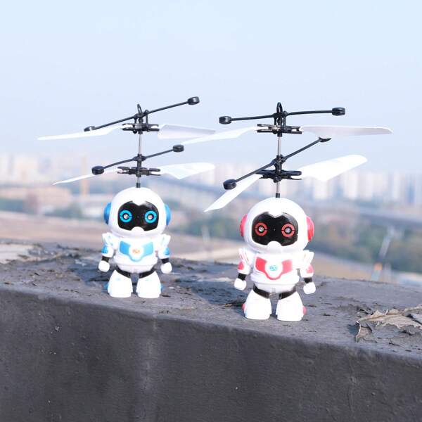 1pc Multi-Color Remote Control Robot Drone, Smart Sensing Rechargeable Flying Aircraft, Hovering Electric Flashing Party Toy, Crash-Resistant Long Life Battery, Gift For Boys Parties, With USB Charging Cable, 2 Remote Control Options (Hand-Held And Strap)
