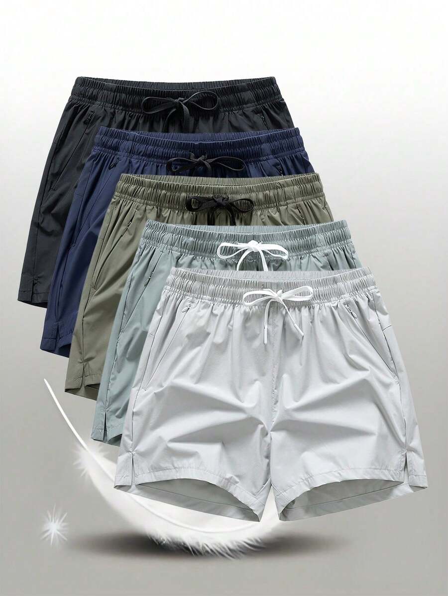 1 件冰丝短裤，男友风男/女男友风男士运动健身训练慢跑跑步短裤，户外沙滩裤 - 米色 - 查看 1