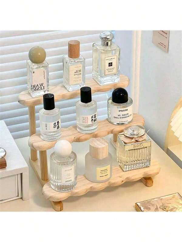 3 Tier Wooden Display Riser Stand, Perfume Organizer Shelf, Figure/Doll Display Case And Storage Rack