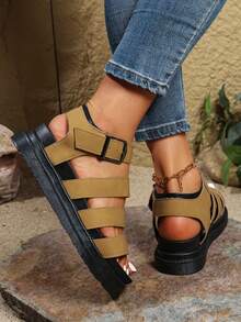 Sandalias de mujer minimalistas con suela de Thick, cómodas para mamá, para la playa, estudiantes, suela plana suave y resistente al agua talla grande, estilo romano retro elegante adecuado para pies anchos, verano, sandalias estilo inglés, botas de lluvia, zapatos de trabajo, cómodos zapatos casuales, Sandales deportivas, ropa casual, calzado de moda para exteriores - Marrón - Ver 5