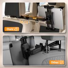 Support rotatif noir pour téléphone portable et ordinateur | Distance entre l'appui-tête : 35 – 190 mm / Distance entre le support plat : 120 – 230 mm | Support universel robuste pour deux appareils