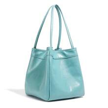 2025春夏新品银色镜面托特包女士午餐盒包银色手提迷你手提包优雅简约风格银色PU皮水桶包休闲轻便纯色手提小钱包镜面纹理午餐包