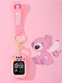 Disney 1 pieza Reloj cuadrado digital LED de Disney para niño/niña con llavero desmontable de Stitch de dibujos animados 3D, adecuado para ropa deportiva y como regalo