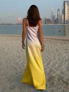 Satin Gradient Fishtail Dress, Beachwear Summer - Multicolor - View 4