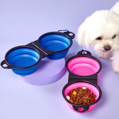 PETSIN 二合一狗碗便携式可折叠宠物双碗可折叠硅胶水碗适用于狗狗户外旅行幼犬食物容器