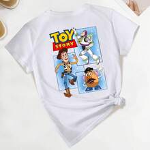 Ladies Men [  Series] Woody, Buzz , Mr Egghead Plaid Patchwork Clashing Colour Printed Leisure Entertainment Amusement Park Attend Party Round Neck Loose Comfortable Cotton Normal Shoulder White T-Shirt - 白色 - 查看 6