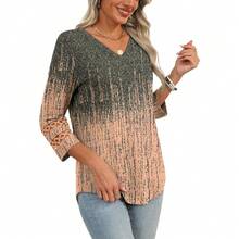 XIEERDUO 3/4 Length Sleeve Womens Tops Dressy Casual Blouses For Women 2025  V Neck T Shirts Summer Clothes - Z 灰珊瑚 - 查看 4